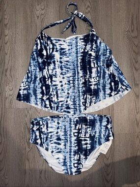 Time and Tru Blue and White Tie-Dye Tankini Bikini Set